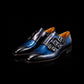 Men's Blue Patina Leather Triple Monk Dress Shoes