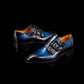 Men's Blue Patina Leather Triple Monk Dress Shoes