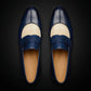 Men's Blue & Beige Patina Leather Moccasin Loafers