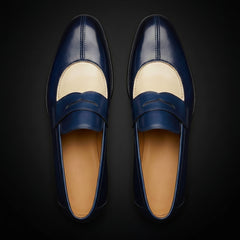 Men's Blue & Beige Patina Leather Moccasin Loafers
