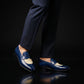 Men's Blue & Beige Patina Leather Moccasin Loafers