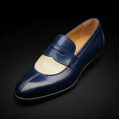Men's Blue & Beige Patina Leather Moccasin Loafers