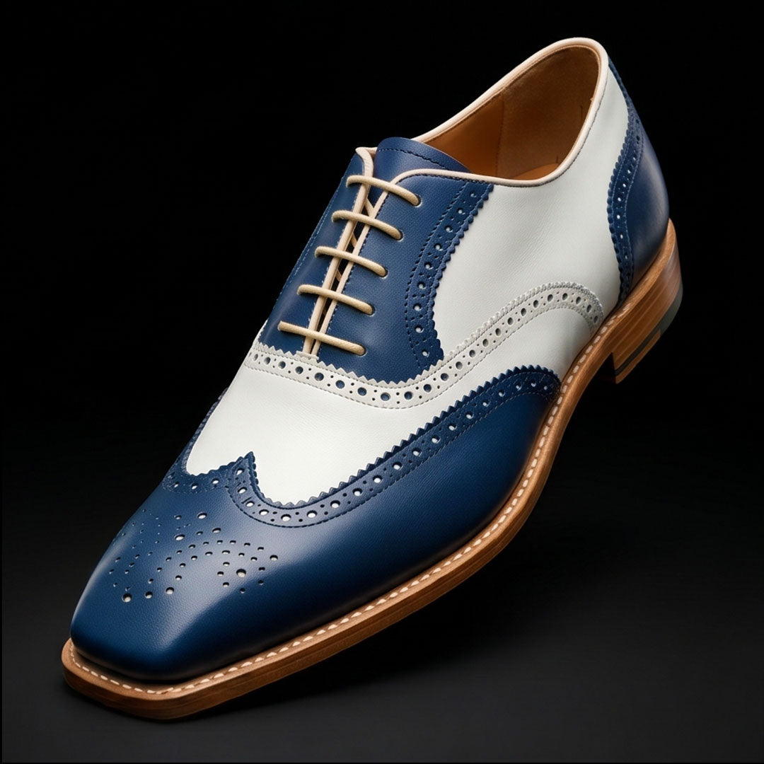 Men's Blue & White Leather Oxford Spectator Shoes
