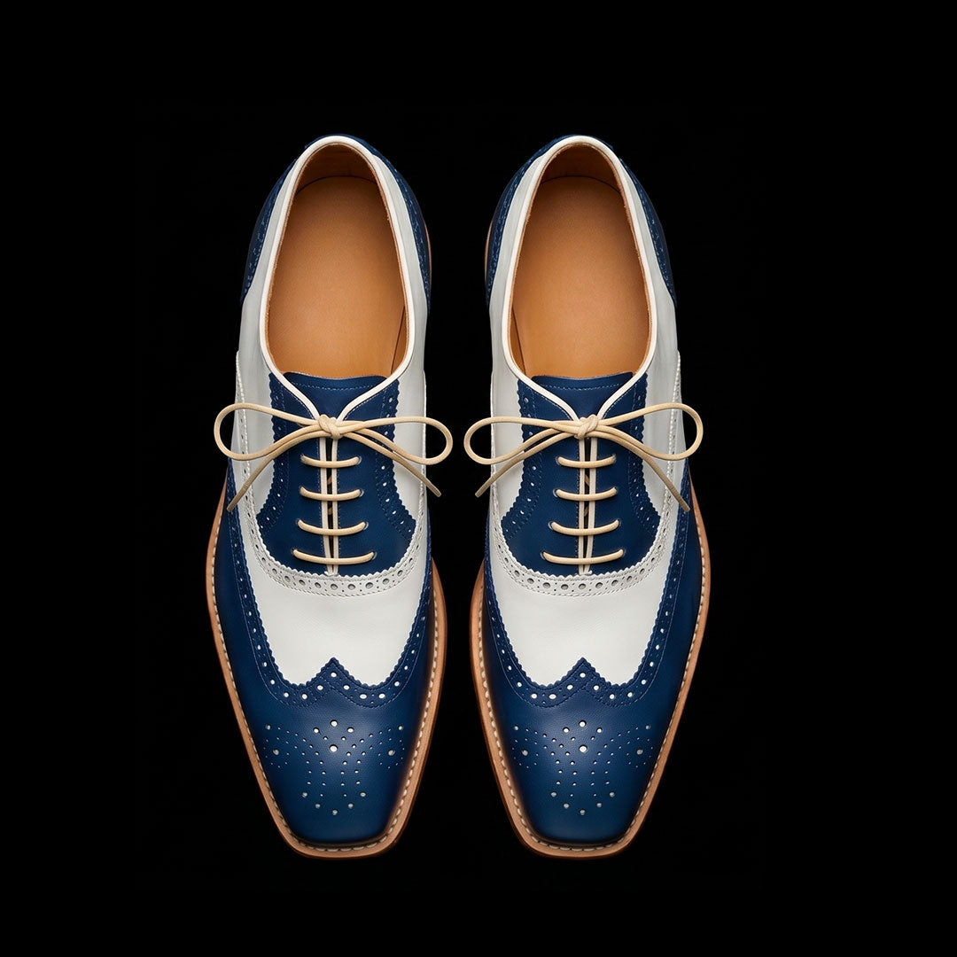 Men's Blue & White Leather Oxford Spectator Shoes