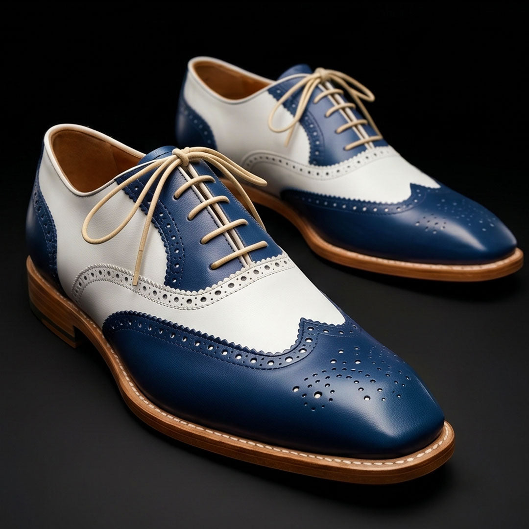 Men's Blue & White Leather Oxford Spectator Shoes