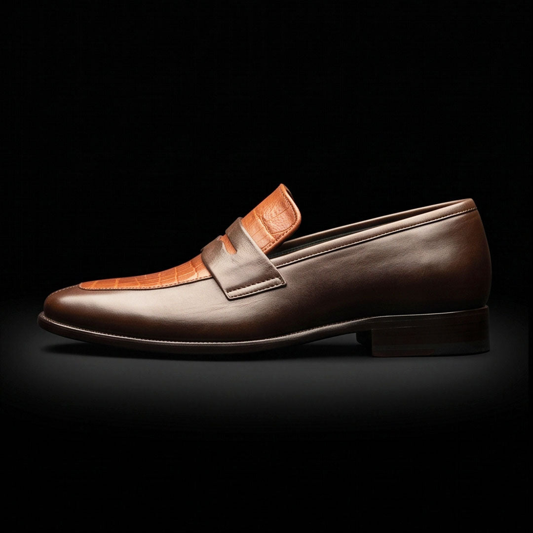Men's Brown Alligator Leather Penny Loafers