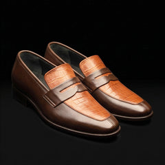 Men's Brown Alligator Leather Penny Loafers