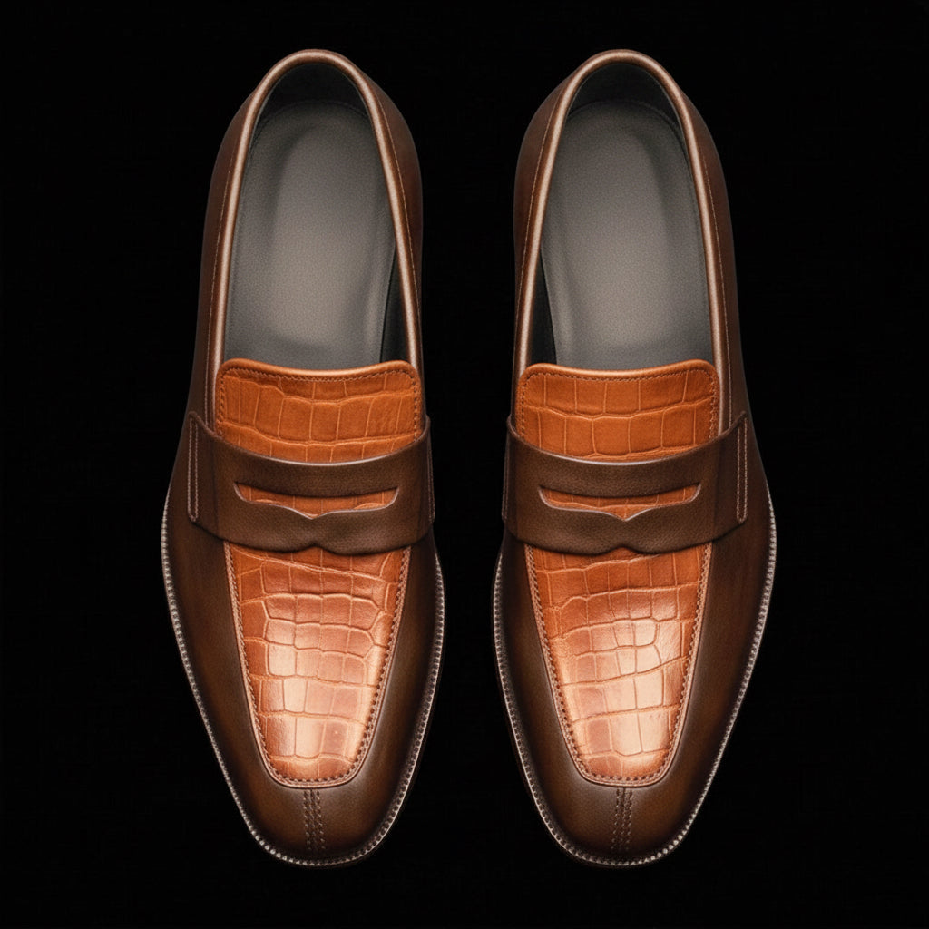 Men's Brown Alligator Leather Penny Loafers