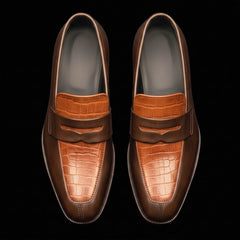 Men's Brown Alligator Leather Penny Loafers