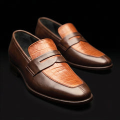Men's Brown Alligator Leather Penny Loafers