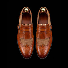 Men's Brown Brogue Wingtip Monk Shoes