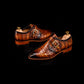 Men's Brown Crocodile Texture Leather Monk Shoes
