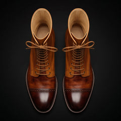 Men's Brown Leather Calf High Military Boots