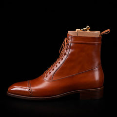 Men's Brown Leather Cap Toe Ankle High Dress Boots
