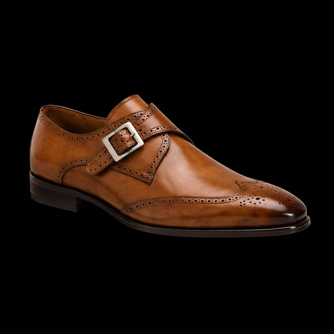 Men's Brown Leather Oxford Wingtip Monk Shoes