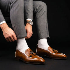 Men's Brown Leather Tasseled Moccasin Loafers