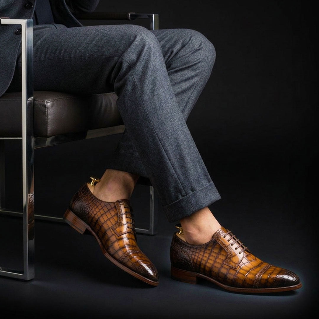 Men's Brown Patina Alligator Leather Oxford Shoes