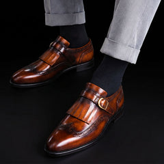 Men's Brown Patina Leather Fringed Wingtip Shoes