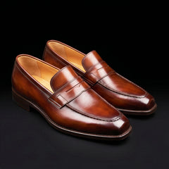 Men's Brown Patina Leather Penny Loafers