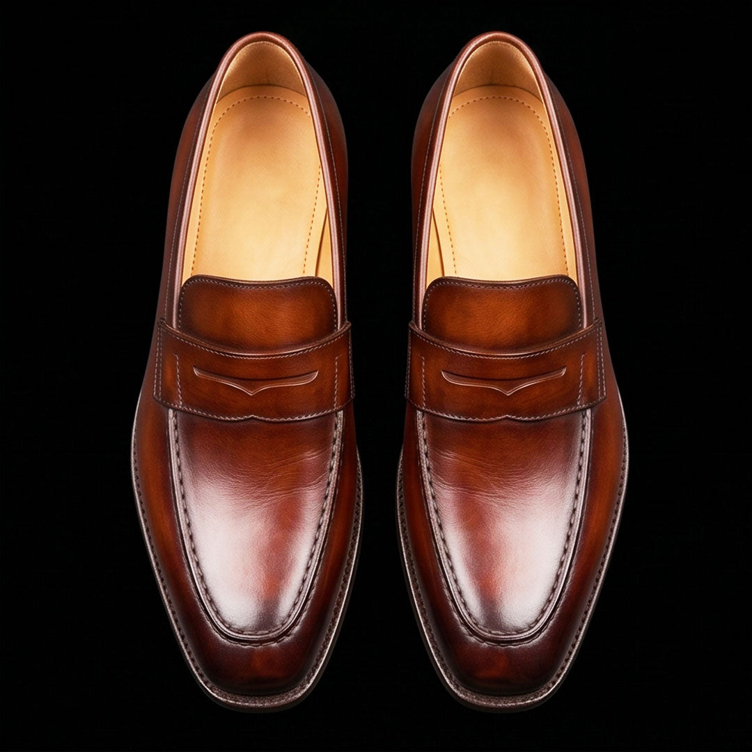 Men's Brown Patina Leather Penny Loafers