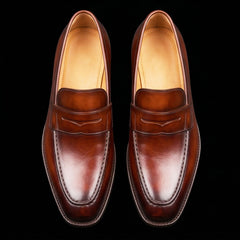 Men's Brown Patina Leather Penny Loafers