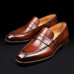 Men's Brown Patina Leather Penny Loafers