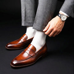 Men's Brown Patina Leather Penny Loafers