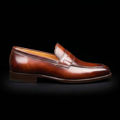 Men's Brown Patina Leather Penny Loafers