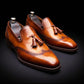 Men's Brown Patina Leather Wingtip Oxford Tassel Loafers