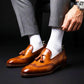 Men's Brown Patina Leather Wingtip Oxford Tassel Loafers