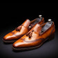Men's Brown Patina Leather Wingtip Oxford Tassel Loafers