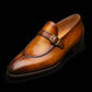 Men's Brown Patina Leather Monk Buckle Loafers
