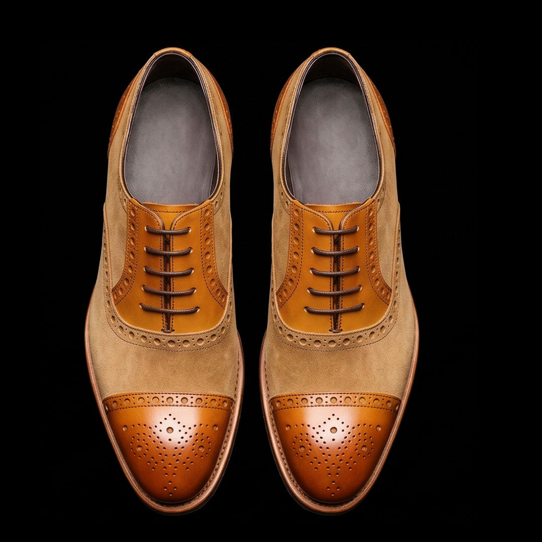 Men's Brown Suede Leather Cap Toe Formal Oxford Shoes