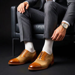 Men's Brown Suede Leather Cap Toe Formal Oxford Shoes