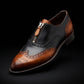 Men's Brown & Black Leather Wingtip Zipper Shoes