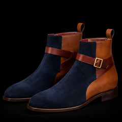 Men's Brown & Blue Suede Leather Jodhpur Boots