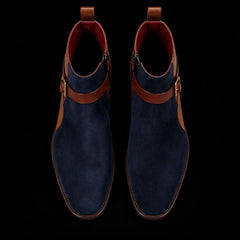 Men's Brown & Blue Suede Leather Jodhpur Boots