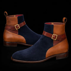 Men's Brown & Blue Suede Leather Jodhpur Boots