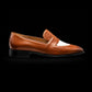 Men's Brown & White Leather Penny Loafers