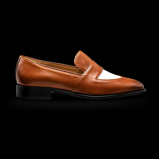 Men's Brown & White Leather Penny Loafers