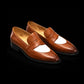 Men's Brown & White Leather Penny Loafers