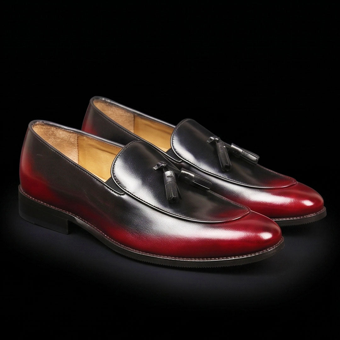 Men's Burgundy Hand Painted Leather Tassel Loafers
