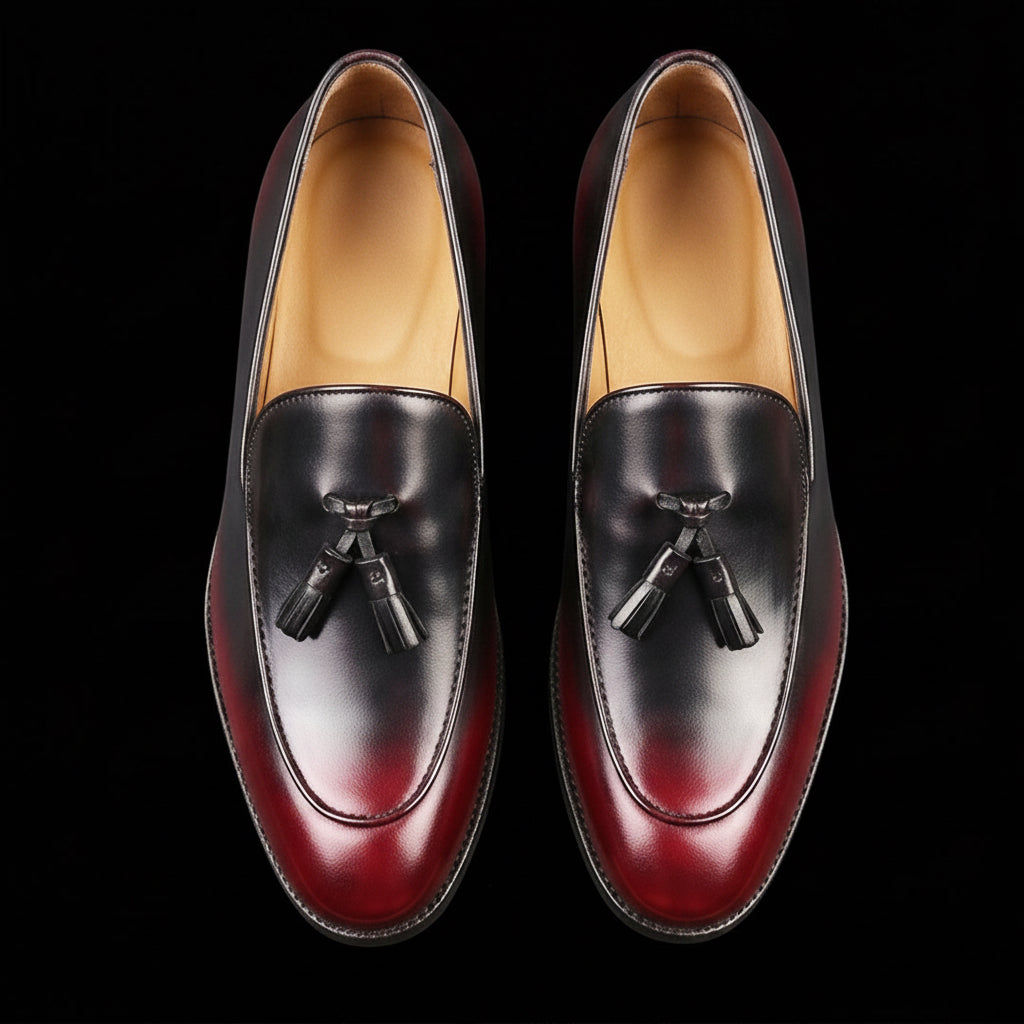 Men's Burgundy Hand Painted Leather Tassel Loafers