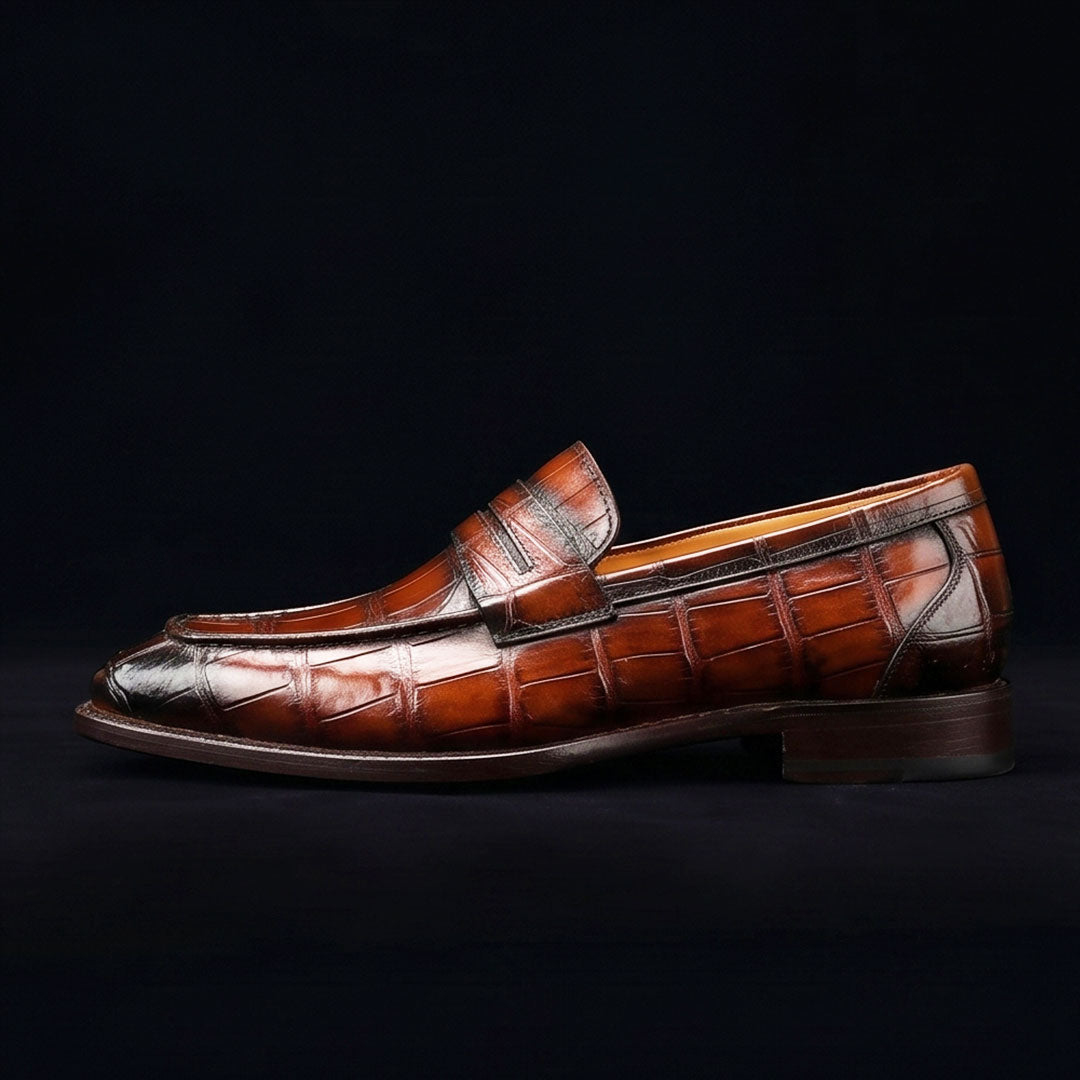 Men's Burgundy Patina Leather Penny Loafers