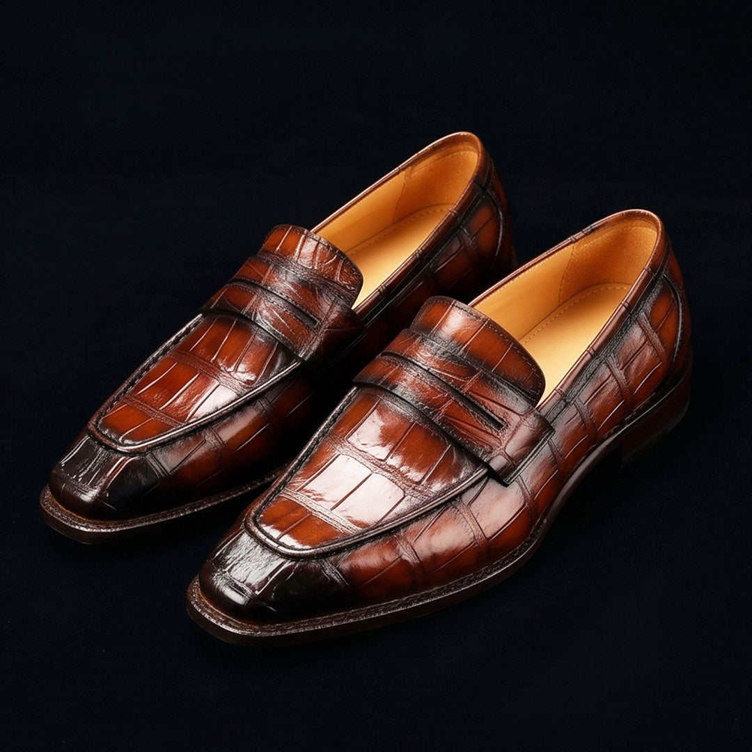 Men's Burgundy Patina Leather Penny Loafers