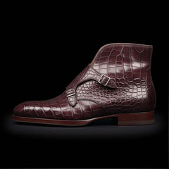 Men's Dark Brown Alligator Texture Leather Boots