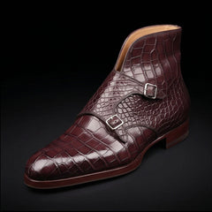 Men's Dark Brown Alligator Texture Leather Boots