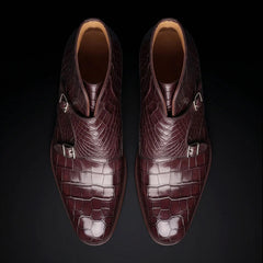 Men's Dark Brown Alligator Texture Leather Boots