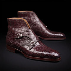 Men's Dark Brown Alligator Texture Leather Boots