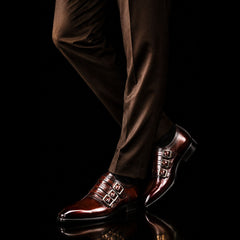 Men's Dark Brown Patina Leather Triple Monk Shoes